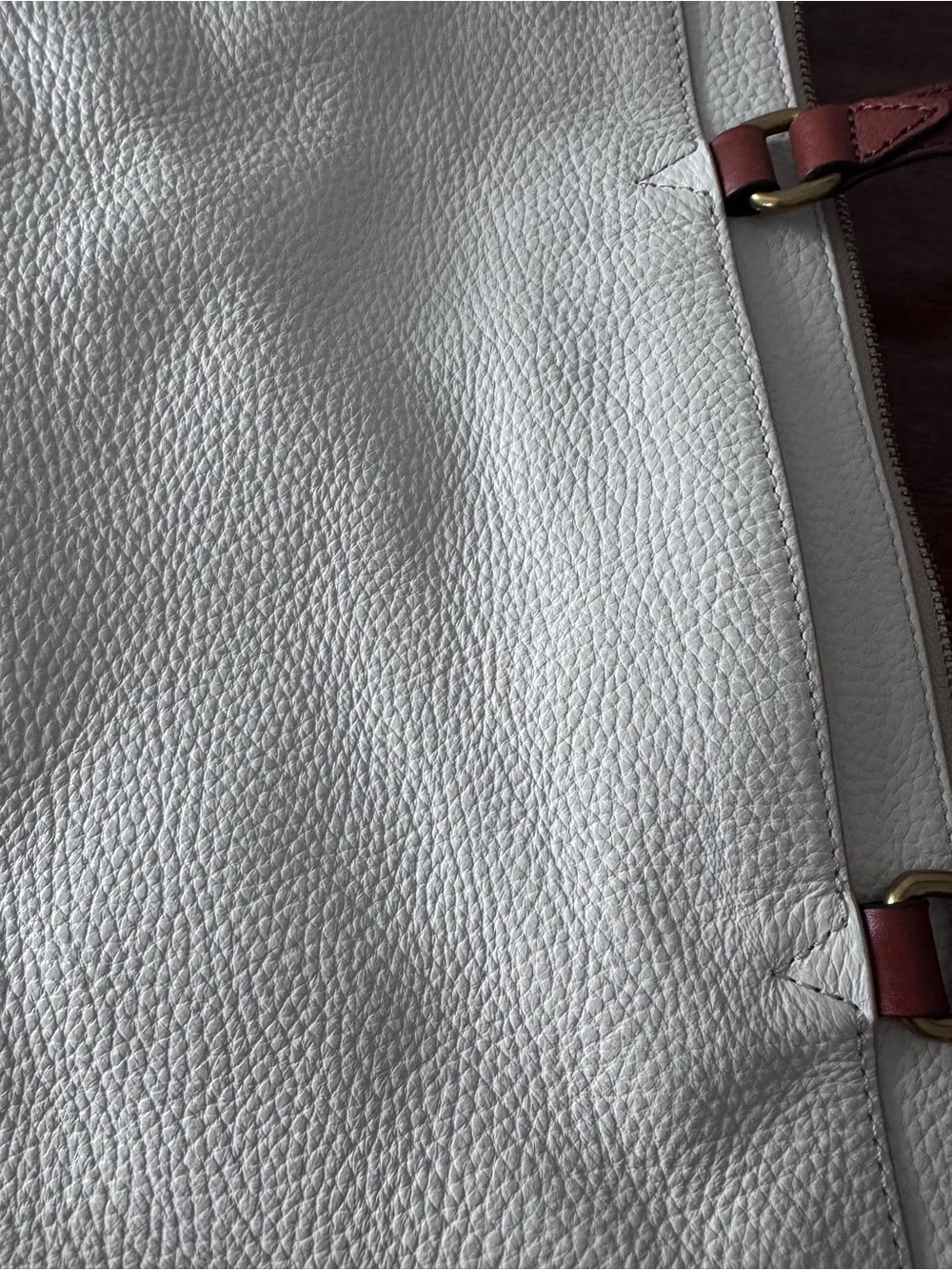 Fossil Two-Tone Cream and Brown Pebbled Leather Tote
